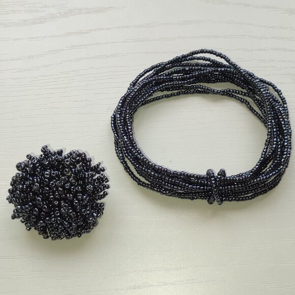 Hematite Set Bracelet and Ring Elastic Adjustable Medium or Large Size Academia - Picture 1 of 7